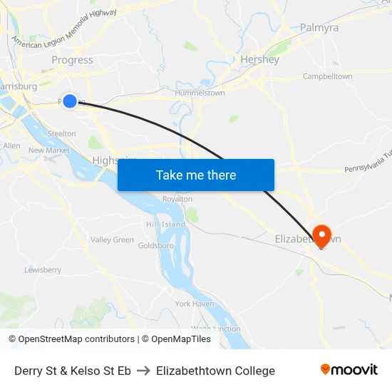 Derry St & Kelso St Eb to Elizabethtown College map