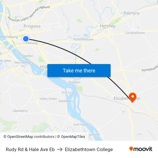 Rudy Rd & Hale Ave Eb to Elizabethtown College map