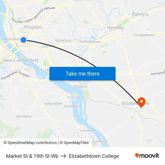 Market St & 19th St Wb to Elizabethtown College map