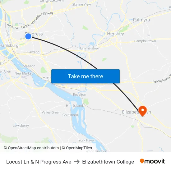 Locust Ln & N Progress Ave to Elizabethtown College map