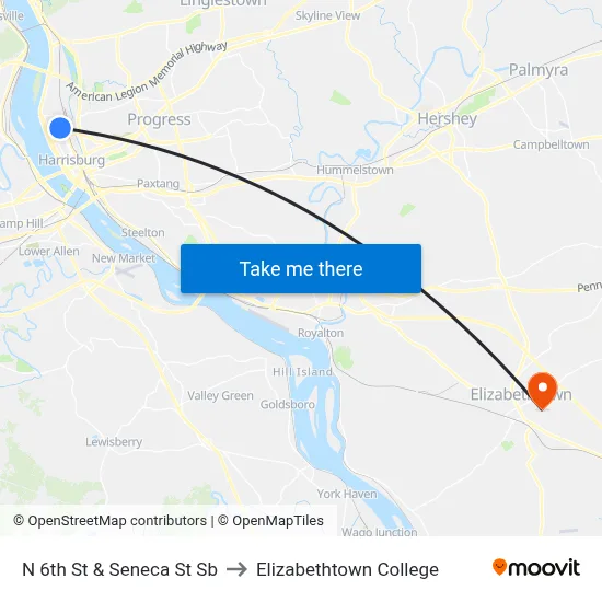 N 6th St & Seneca St Sb to Elizabethtown College map