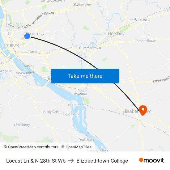 Locust Ln & N 28th St Wb to Elizabethtown College map