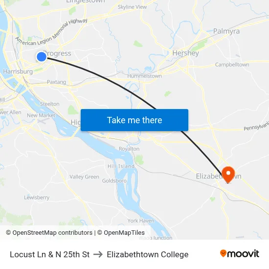 Locust Ln & N 25th St to Elizabethtown College map
