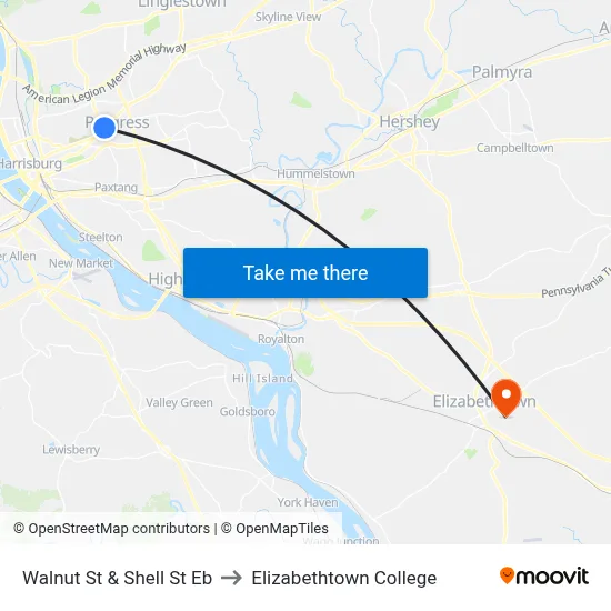 Walnut St & Shell St Eb to Elizabethtown College map