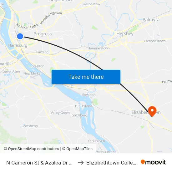 N Cameron St & Azalea Dr Nb to Elizabethtown College map