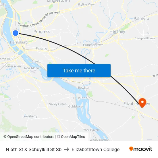 N 6th St & Schuylkill St Sb to Elizabethtown College map