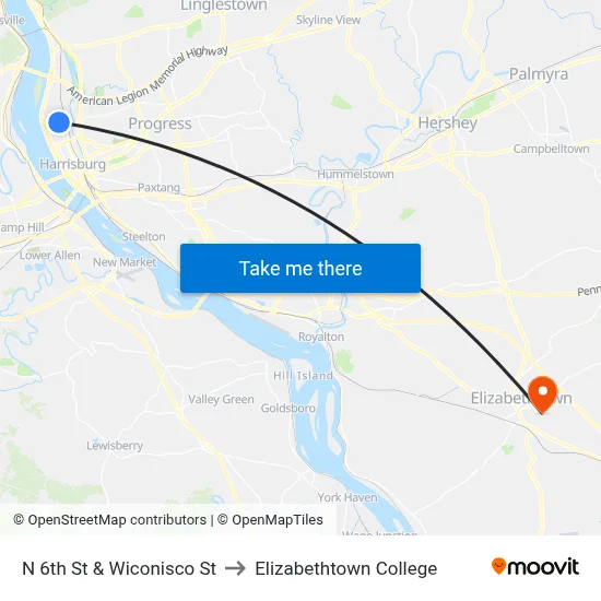 N 6th St & Wiconisco St to Elizabethtown College map