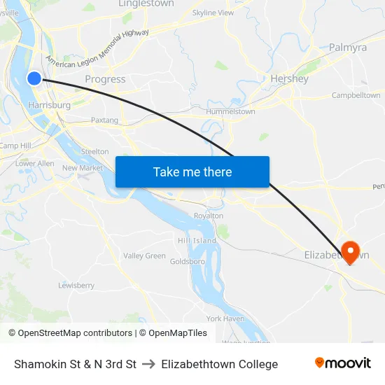 Shamokin St & N 3rd St to Elizabethtown College map