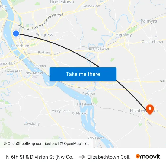 N 6th St & Division St (Nw Corner) to Elizabethtown College map