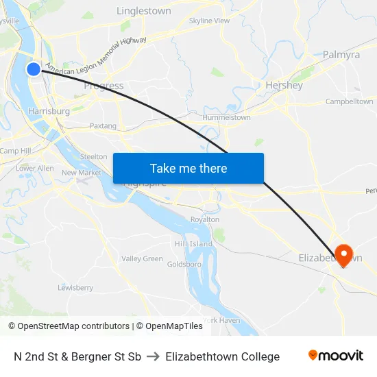N 2nd St & Bergner St Sb to Elizabethtown College map
