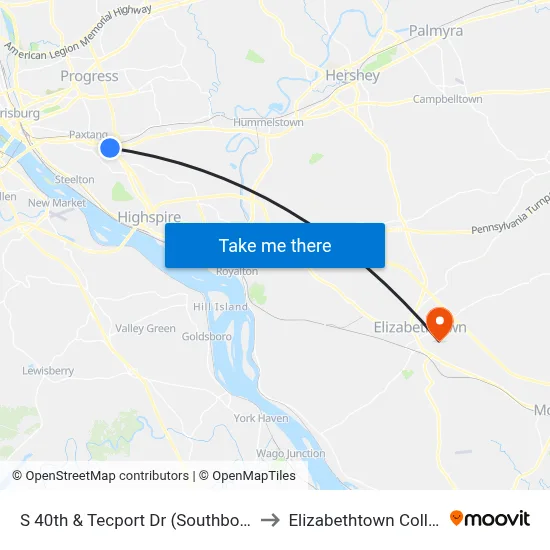 S 40th & Tecport Dr (Southbound) to Elizabethtown College map