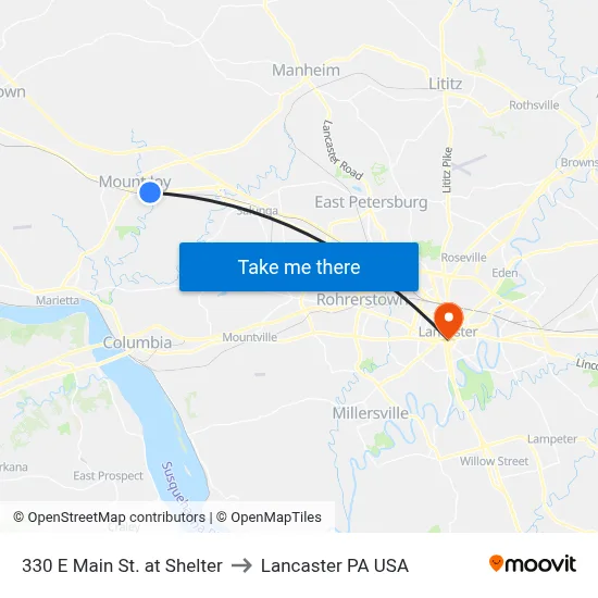 330 E Main St. at Shelter to Lancaster PA USA map
