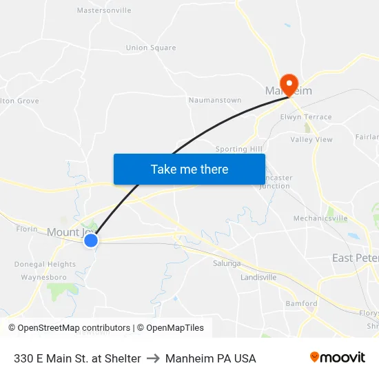 330 E Main St. at Shelter to Manheim PA USA map