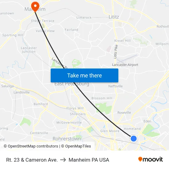 Rt. 23 & Cameron Ave. to Manheim PA USA map