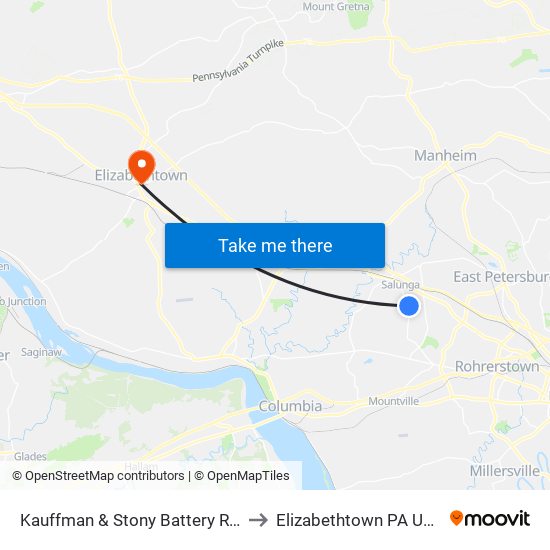 Kauffman & Stony Battery Rd. to Elizabethtown PA USA map