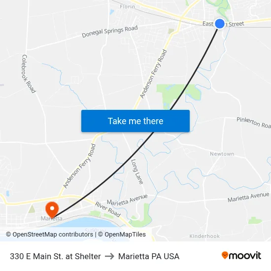330 E Main St. at Shelter to Marietta PA USA map