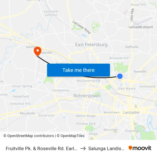 Fruitville Pk. & Roseville Rd. Early AM to Salunga Landisville map
