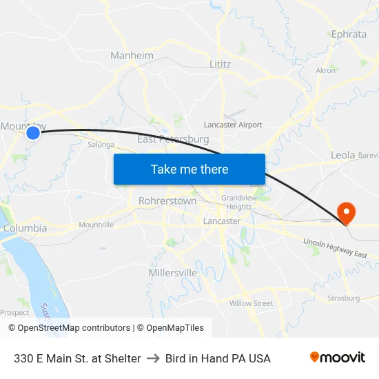 330 E Main St. at Shelter to Bird in Hand PA USA map