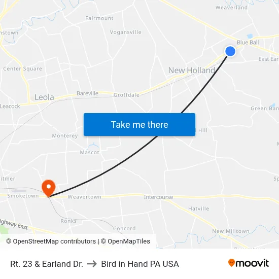 Rt. 23 & Earland Dr. to Bird in Hand PA USA map