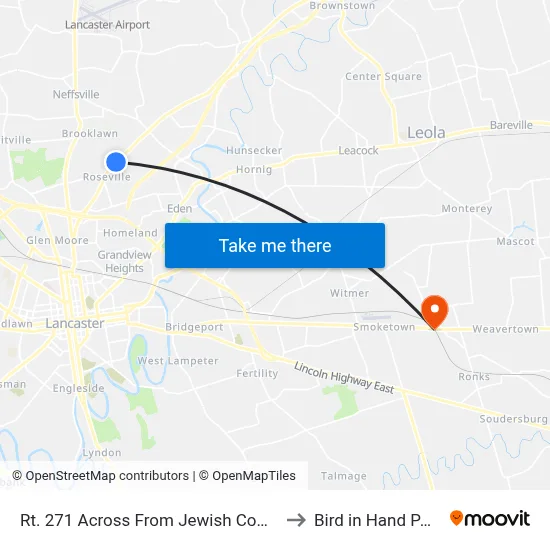 Rt. 271 Across From Jewish Comm. Cntr. to Bird in Hand PA USA map