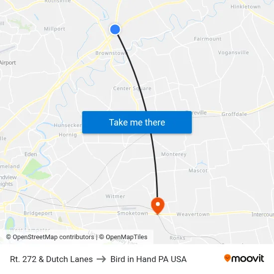 Rt. 272 & Dutch Lanes to Bird in Hand PA USA map
