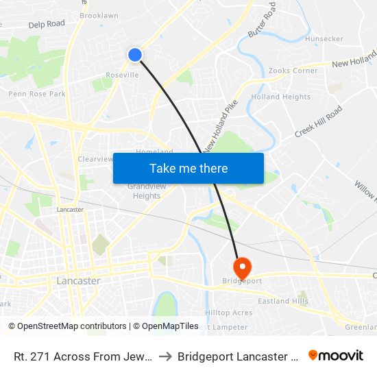 Rt. 271 Across From Jewish Comm. Cntr. to Bridgeport Lancaster County PA USA map