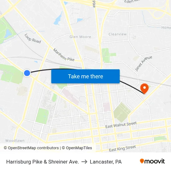 Harrisburg Pike & Shreiner Ave. to Lancaster, PA map