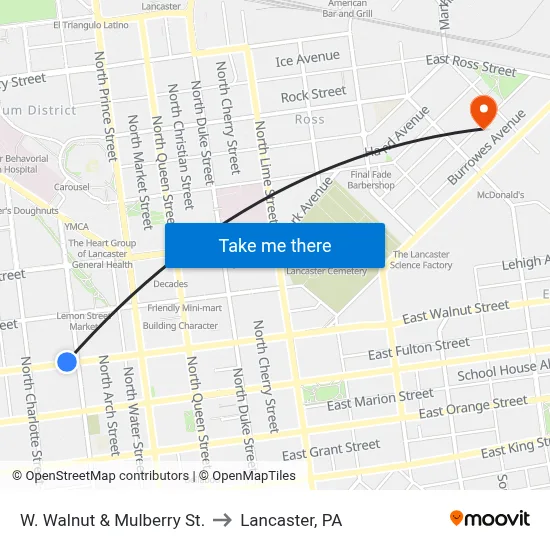 W. Walnut & Mulberry St. to Lancaster, PA map