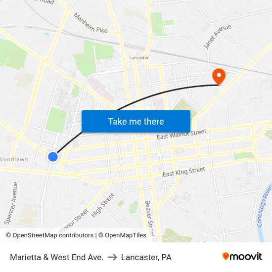 Marietta & West End Ave. to Lancaster, PA map