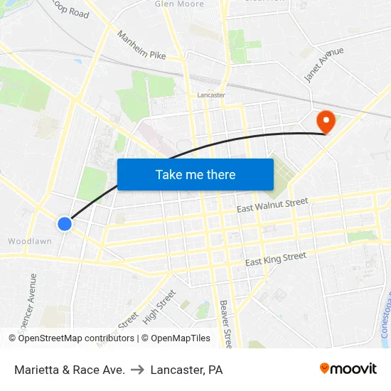 Marietta & Race Ave. to Lancaster, PA map