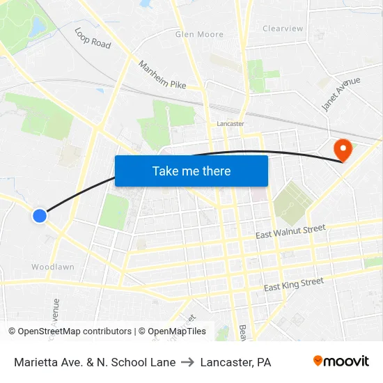 Marietta Ave. & N. School Lane to Lancaster, PA map
