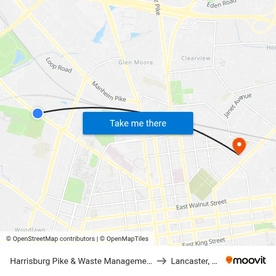 Harrisburg Pike & Waste Management to Lancaster, PA map