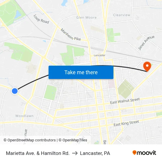Marietta Ave. & Hamilton Rd. to Lancaster, PA map