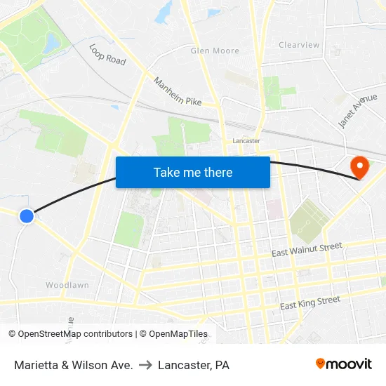 Marietta & Wilson Ave. to Lancaster, PA map