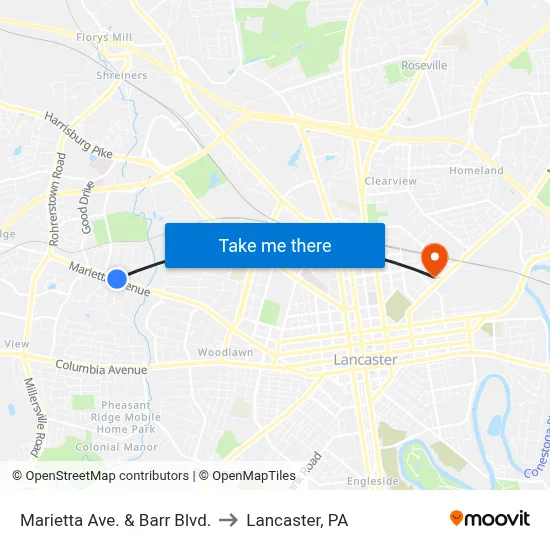 Marietta Ave. & Barr Blvd. to Lancaster, PA map