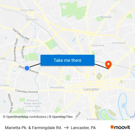 Marietta Pk. & Farmingdale Rd. to Lancaster, PA map
