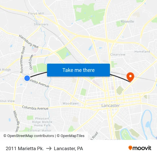 2011 Marietta Pk. to Lancaster, PA map