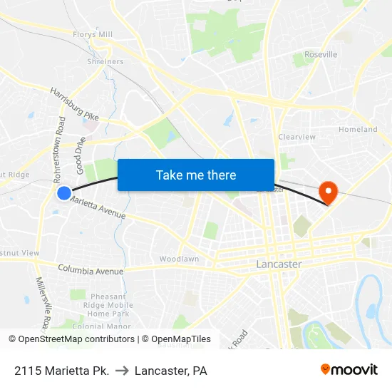 2115 Marietta Pk. to Lancaster, PA map