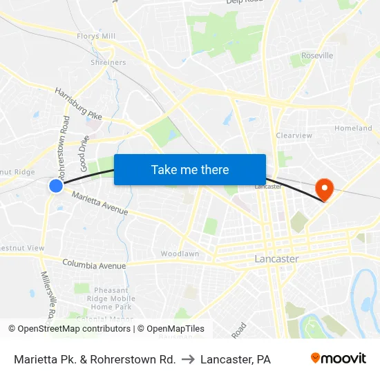Marietta Pk. & Rohrerstown Rd. to Lancaster, PA map