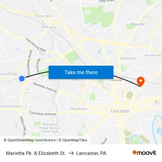 Marietta Pk. & Elizabeth St. to Lancaster, PA map