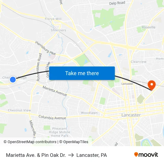 Marietta Ave. & Pin Oak Dr. to Lancaster, PA map