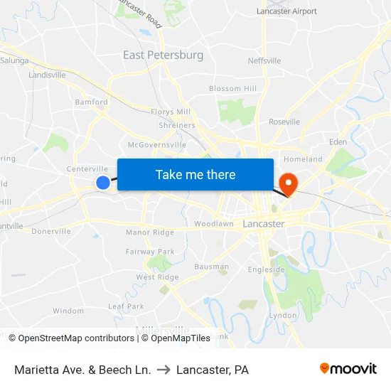 Marietta Ave. & Beech Ln. to Lancaster, PA map