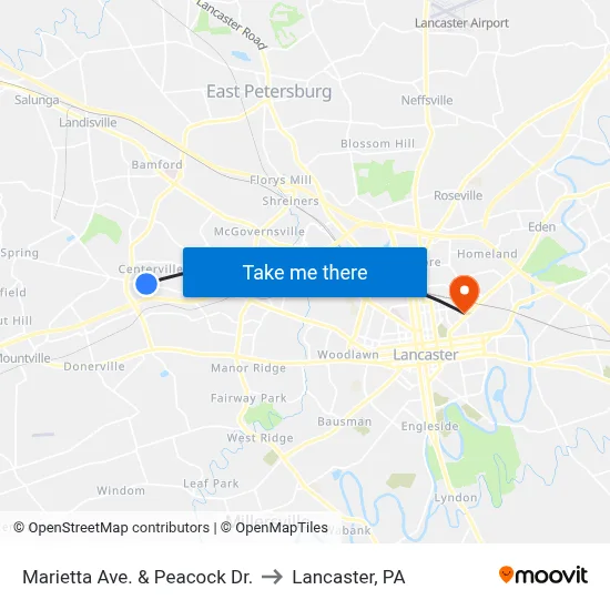 Marietta Ave. & Peacock Dr. to Lancaster, PA map