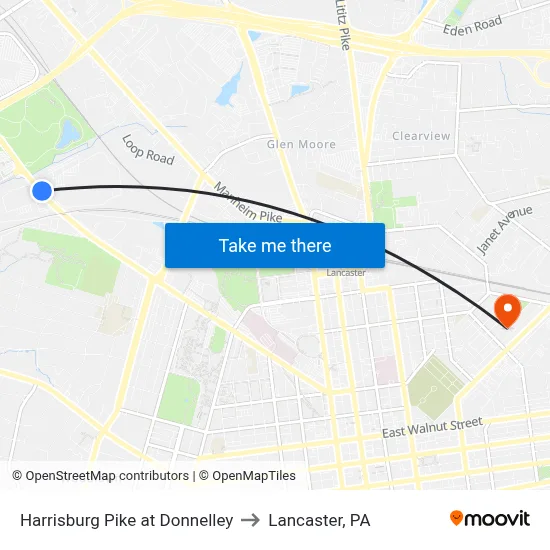 Harrisburg Pike at Donnelley to Lancaster, PA map