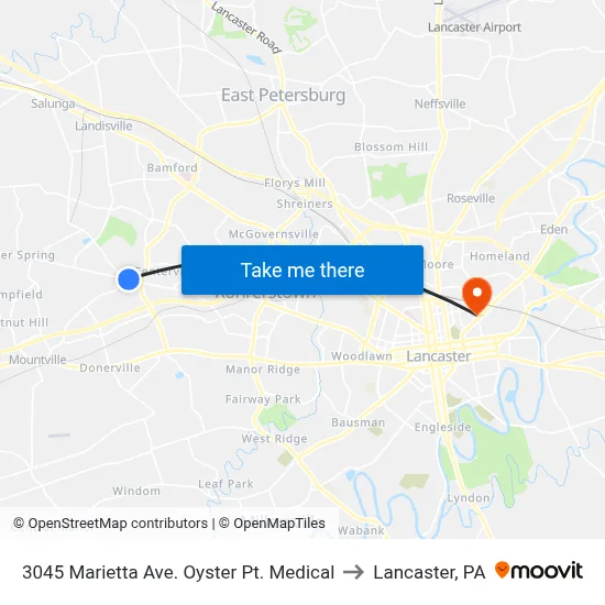 3045 Marietta Ave. Oyster Pt. Medical to Lancaster, PA map