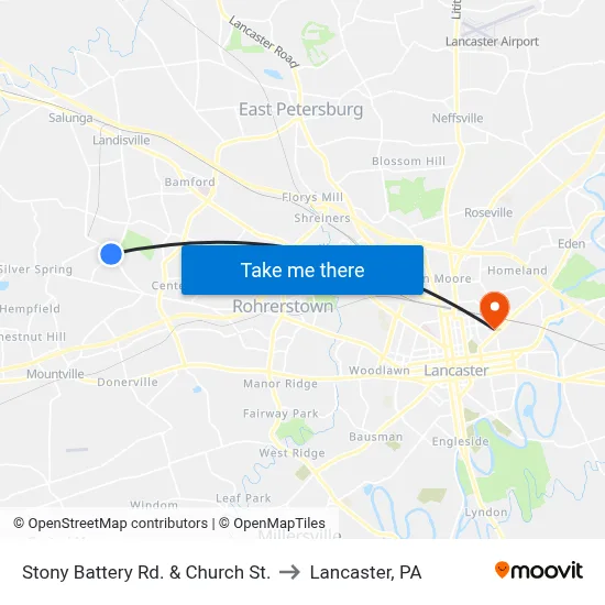 Stony Battery Rd. & Church St. to Lancaster, PA map