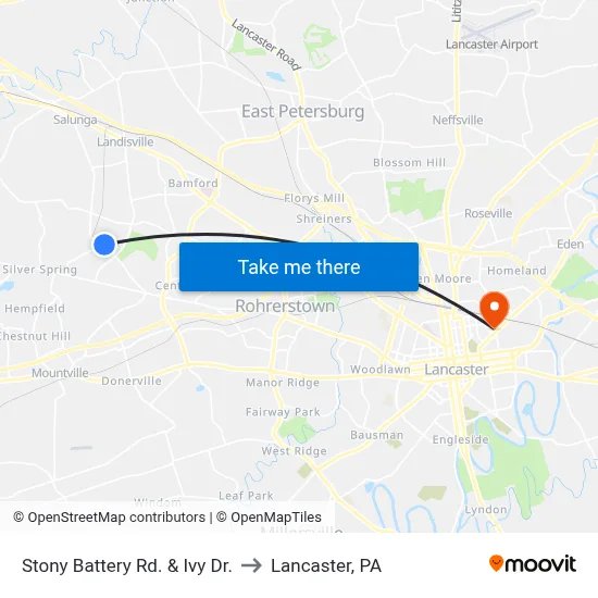 Stony Battery Rd. & Ivy Dr. to Lancaster, PA map