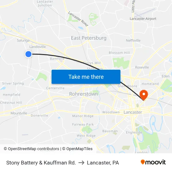 Stony Battery & Kauffman Rd. to Lancaster, PA map