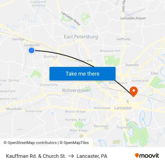Kauffman Rd. & Church St. to Lancaster, PA map