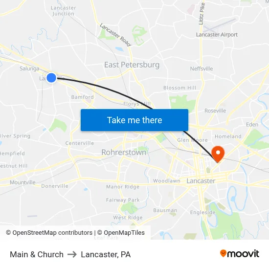 Main & Church to Lancaster, PA map